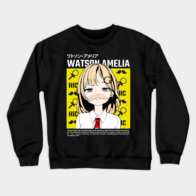 Amelia Watson with Mustache Crewneck Sweatshirt by UDTee92